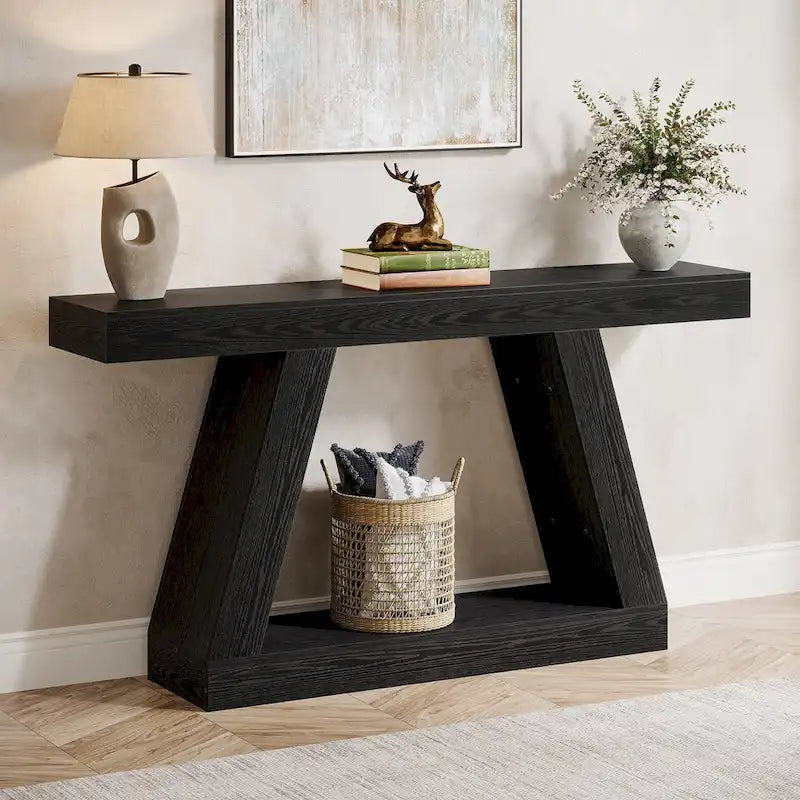 55-Inch Farmhouse Wooden Console Sofa Table with Storage - Dimensions: 11.81" D x 55.12" W x 31.5" H 29