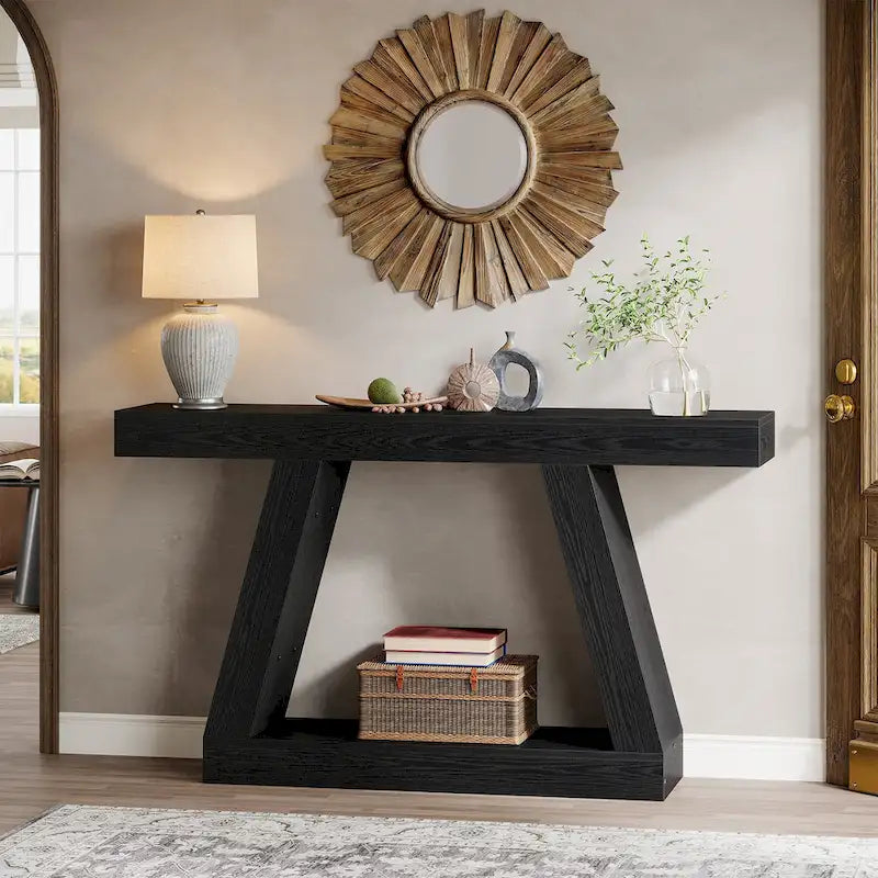 55-Inch Farmhouse Wooden Console Sofa Table with Storage - Dimensions: 11.81" D x 55.12" W x 31.5" H 30