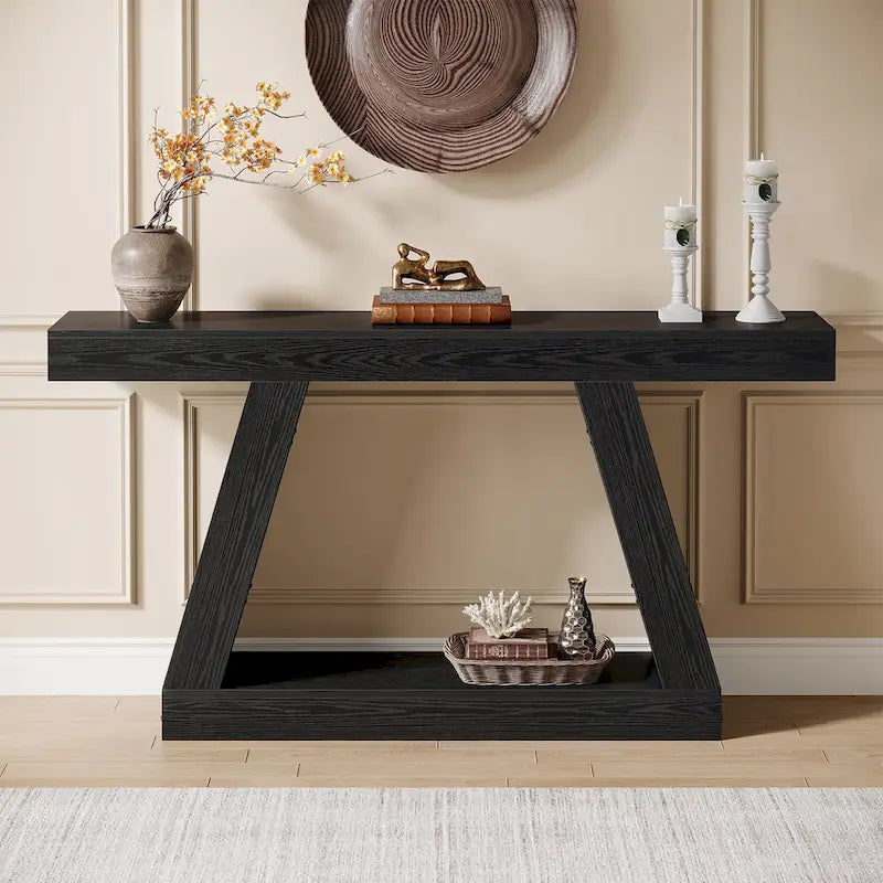 55-Inch Farmhouse Wooden Console Sofa Table with Storage - Dimensions: 11.81" D x 55.12" W x 31.5" H 31