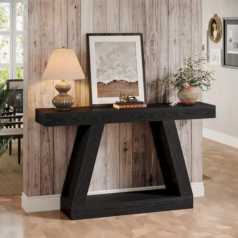 55-Inch Farmhouse Wooden Console Sofa Table with Storage - Dimensions: 11.81" D x 55.12" W x 31.5" H 32