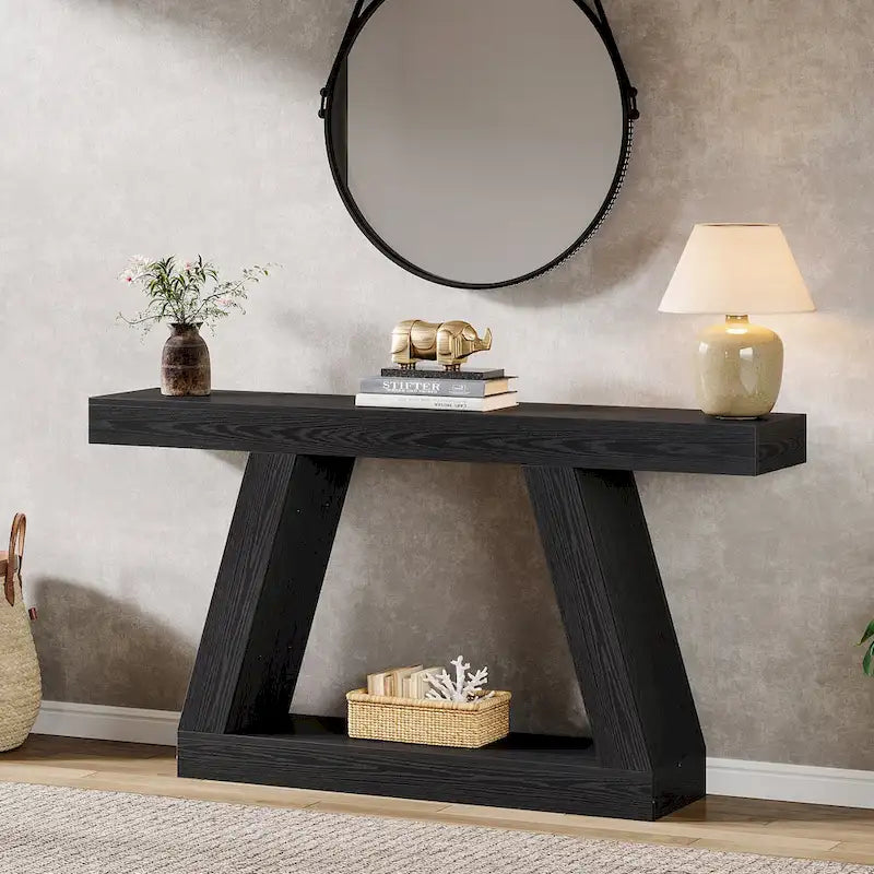 55-Inch Farmhouse Wooden Console Sofa Table with Storage - Dimensions: 11.81" D x 55.12" W x 31.5" H 33