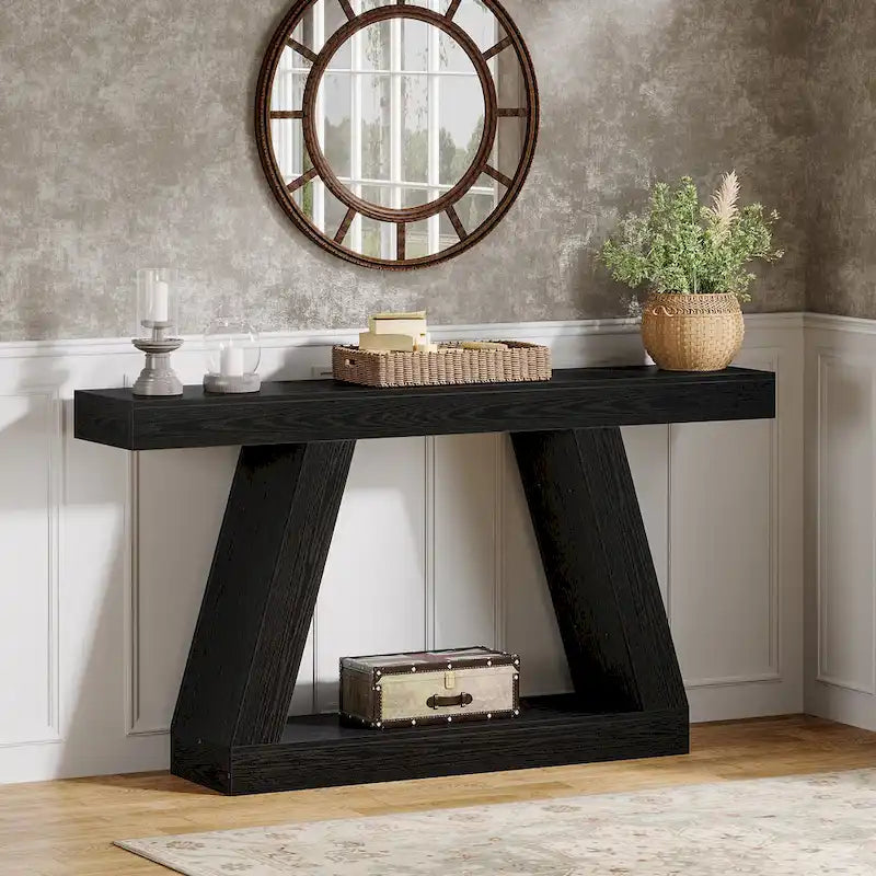 55-Inch Farmhouse Wooden Console Sofa Table with Storage - Dimensions: 11.81" D x 55.12" W x 31.5" H 34
