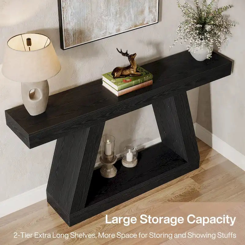 55-Inch Farmhouse Wooden Console Sofa Table with Storage - Dimensions: 11.81" D x 55.12" W x 31.5" H 35