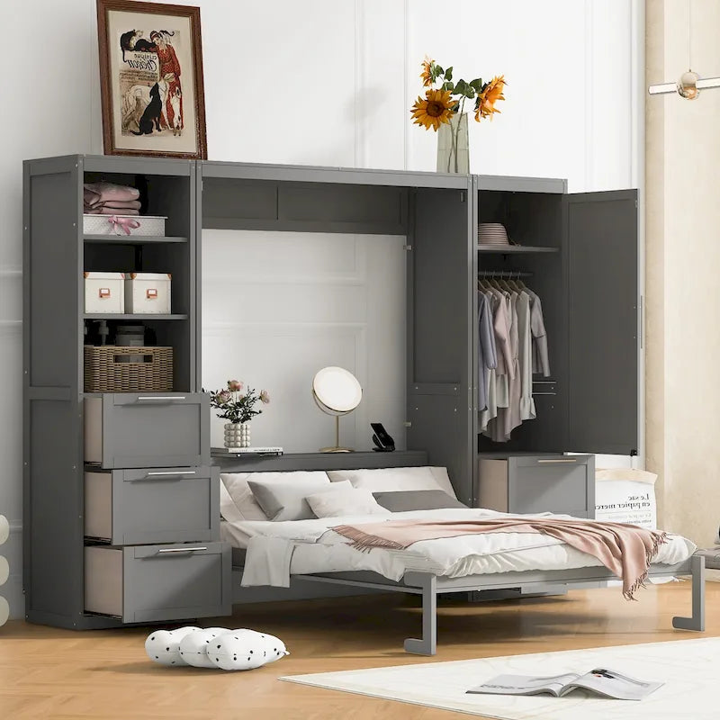 Contemporary Queen Murphy Bed with Integrated Closet and Storage Drawers 21