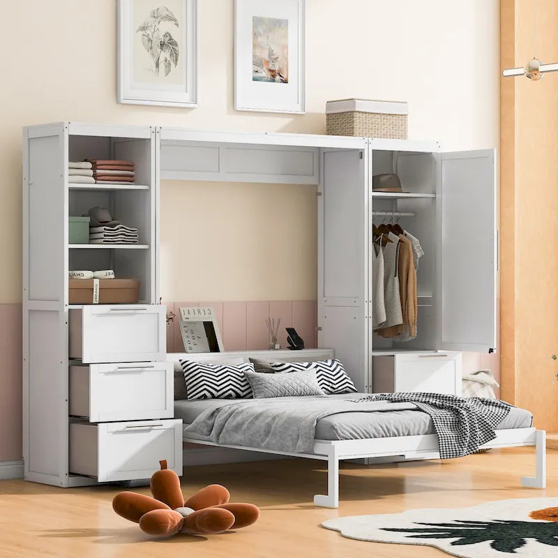 Contemporary Queen Murphy Bed with Integrated Closet and Storage Drawers 22