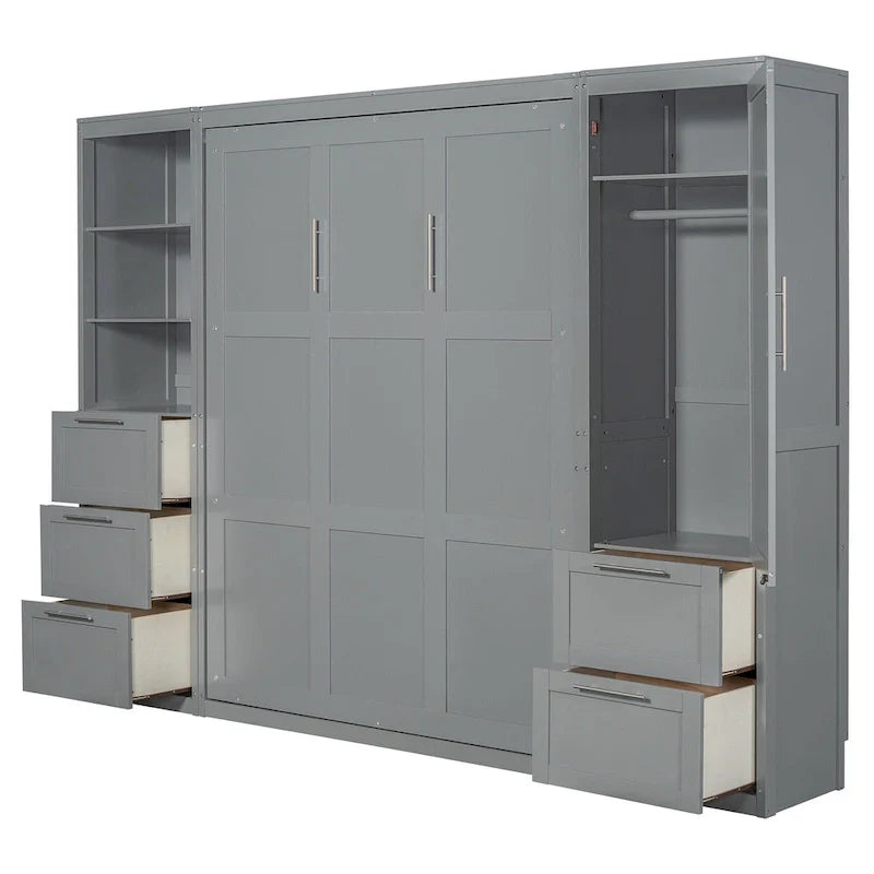 Contemporary Queen Murphy Bed with Integrated Closet and Storage Drawers 17