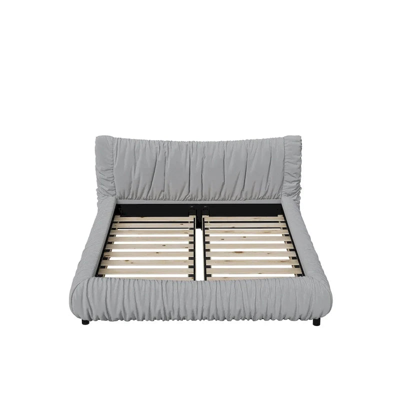 Light Grey King Size Luxury Upholstered Platform Bed with Removable Cushions and Sturdy Wooden Frame 6