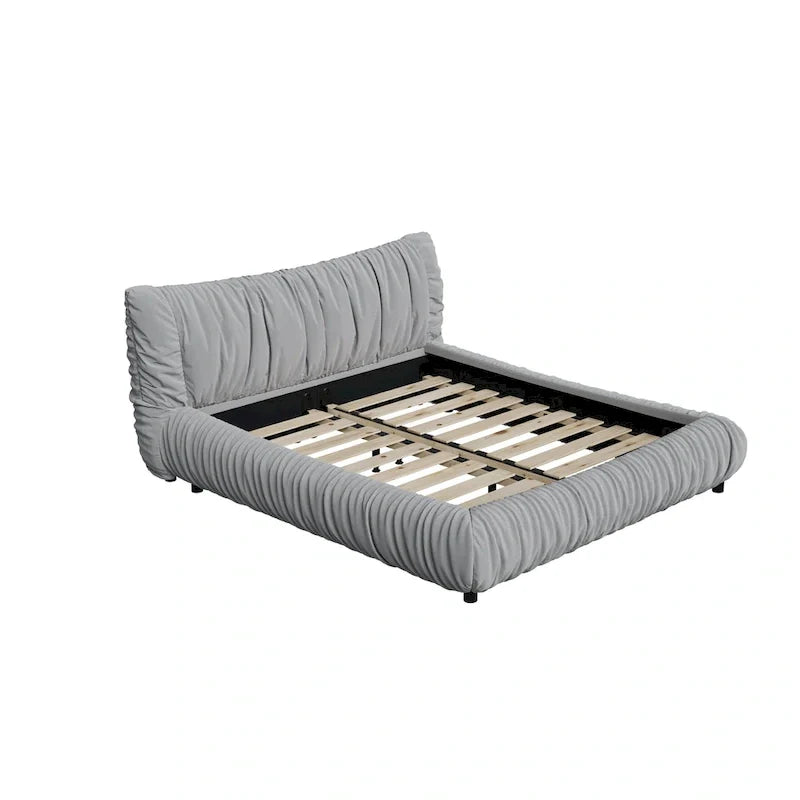 Light Grey King Size Luxury Upholstered Platform Bed with Removable Cushions and Sturdy Wooden Frame 8