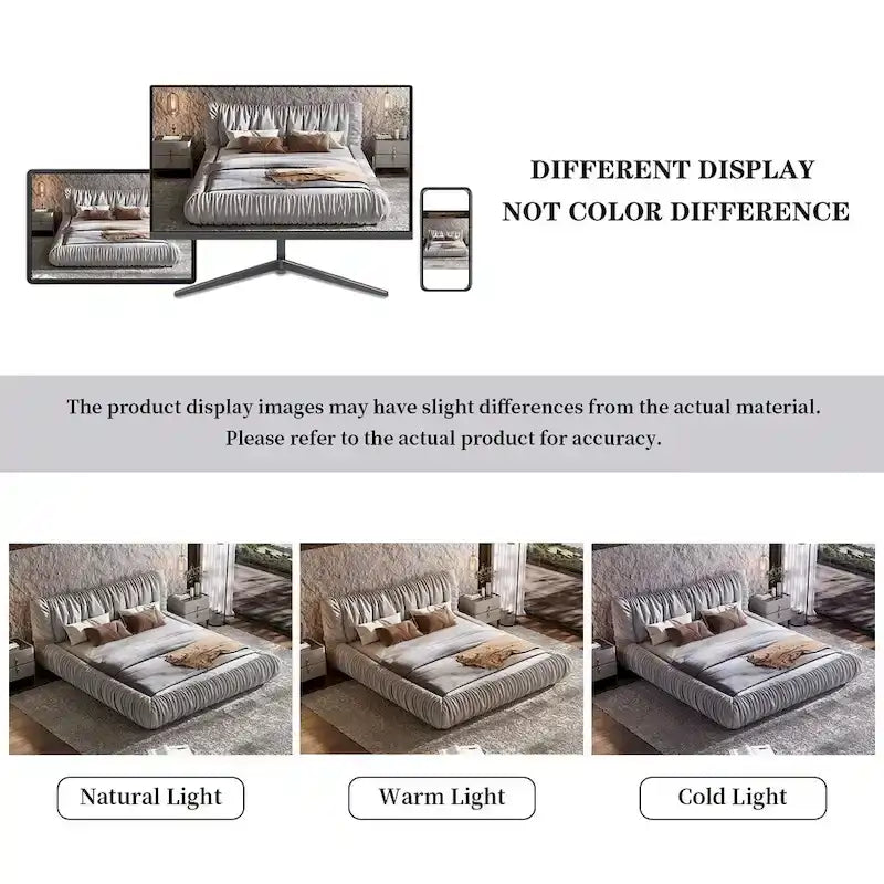 Light Grey King Size Luxury Upholstered Platform Bed with Removable Cushions and Sturdy Wooden Frame 14