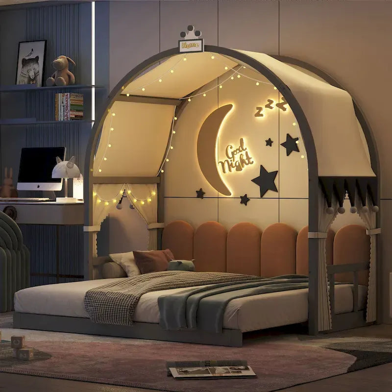 Gray Twin Bed with Arched Canopy and Trundle 3