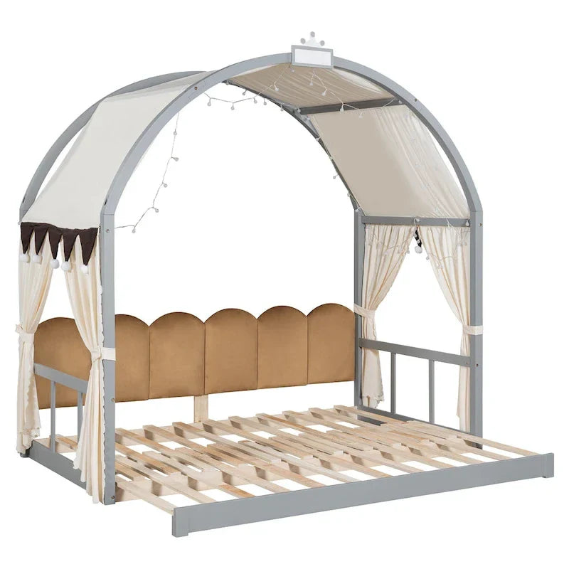 Gray Twin Bed with Arched Canopy and Trundle 4