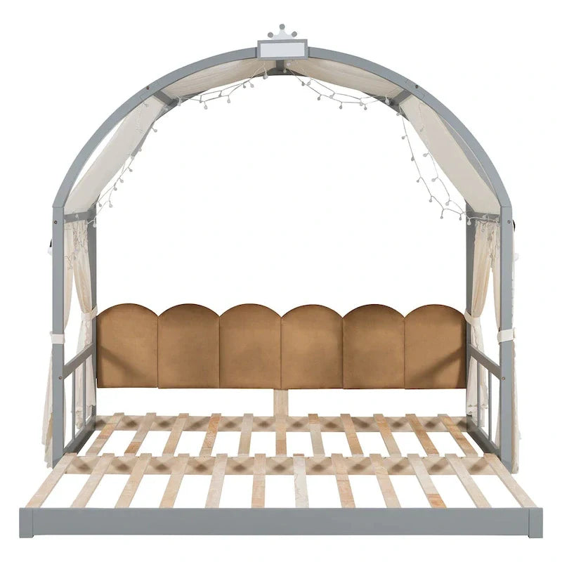 Gray Twin Bed with Arched Canopy and Trundle 5
