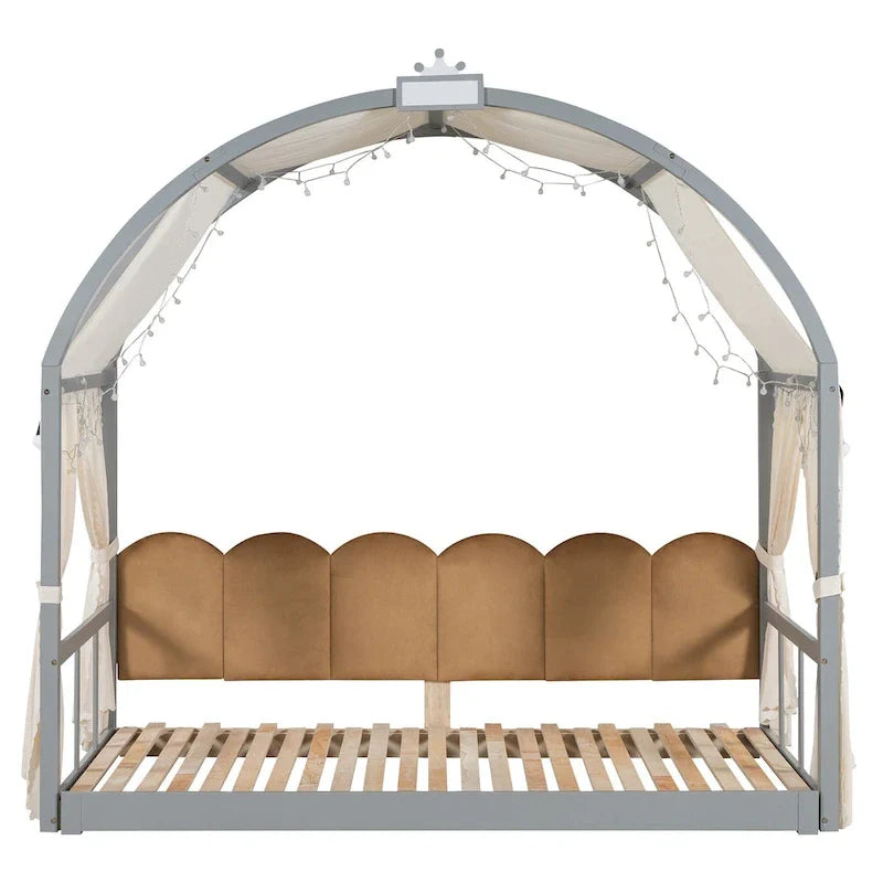 Gray Twin Bed with Arched Canopy and Trundle 6