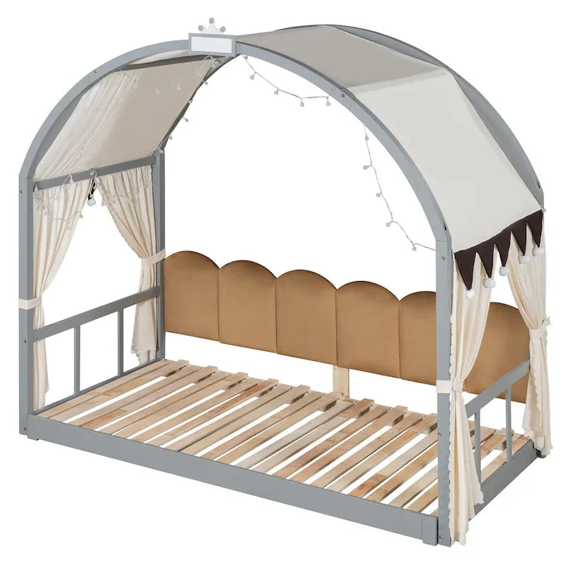 Gray Twin Bed with Arched Canopy and Trundle 7