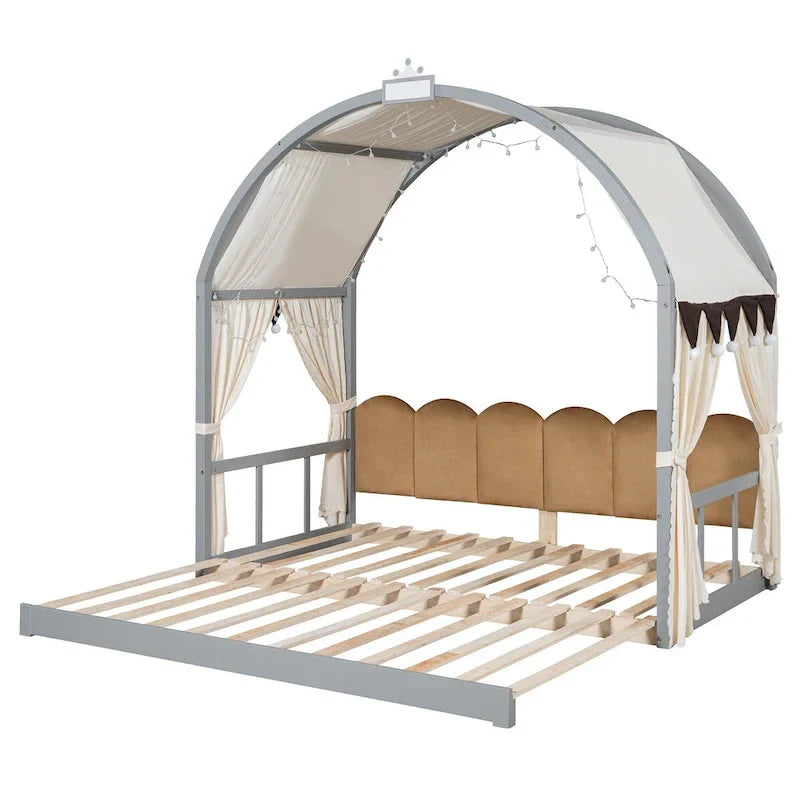 Gray Twin Bed with Arched Canopy and Trundle 8