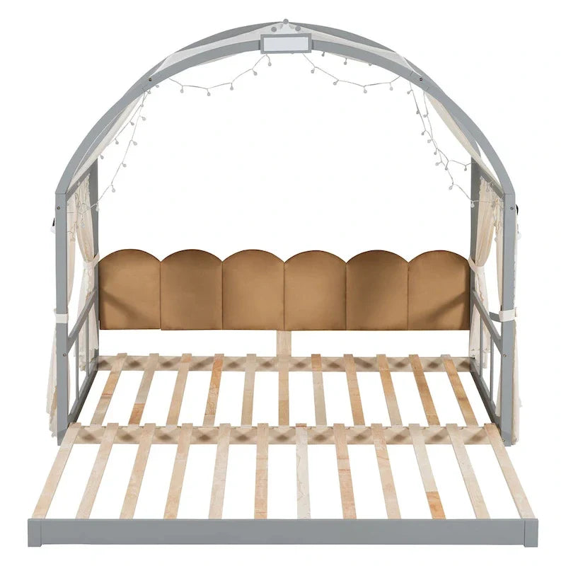 Gray Twin Bed with Arched Canopy and Trundle 10