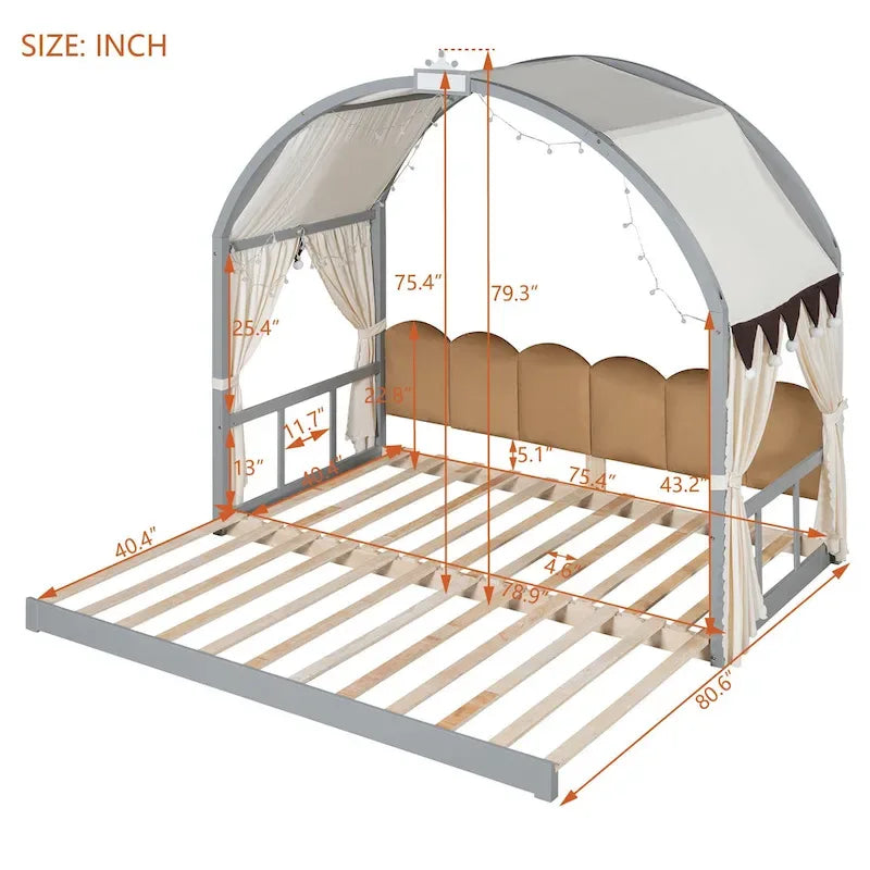 Gray Twin Bed with Arched Canopy and Trundle 12