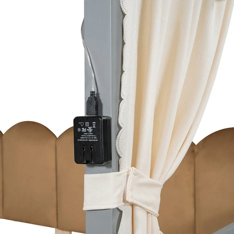 Gray Twin Bed with Arched Canopy and Trundle 16