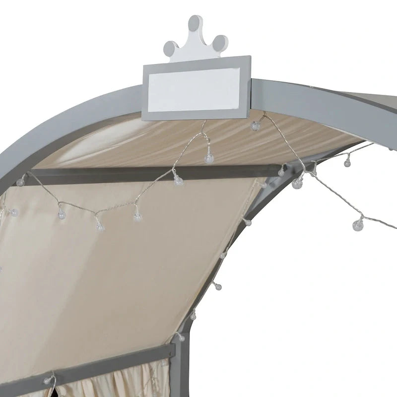Gray Twin Bed with Arched Canopy and Trundle 19