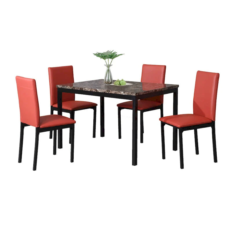 Contemporary 5-Piece Dining Set Featuring Rectangular Table and 4 High-Back Chairs 18