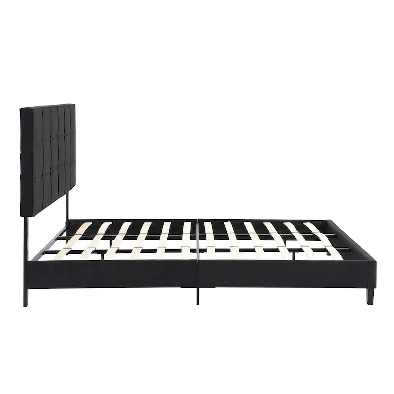 Tufted Headboard Black King Linen Bed 4