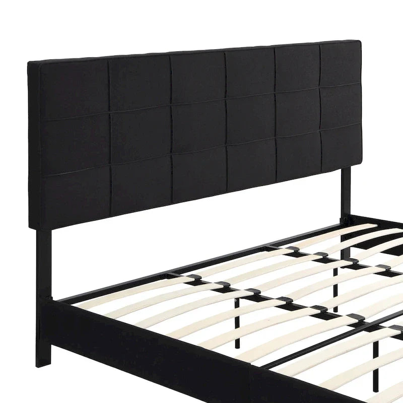 Tufted Headboard Black King Linen Bed 5