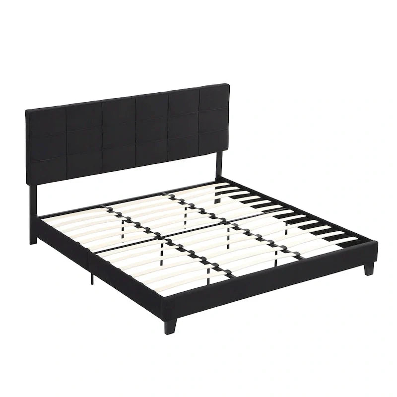 Tufted Headboard Black King Linen Bed 6