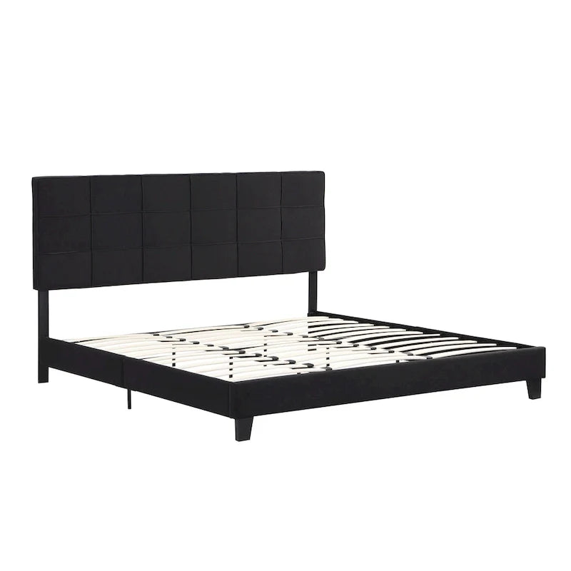 Tufted Headboard Black King Linen Bed 7