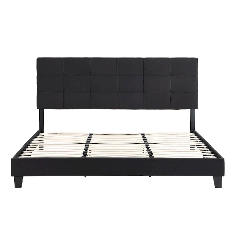 Tufted Headboard Black King Linen Bed 8