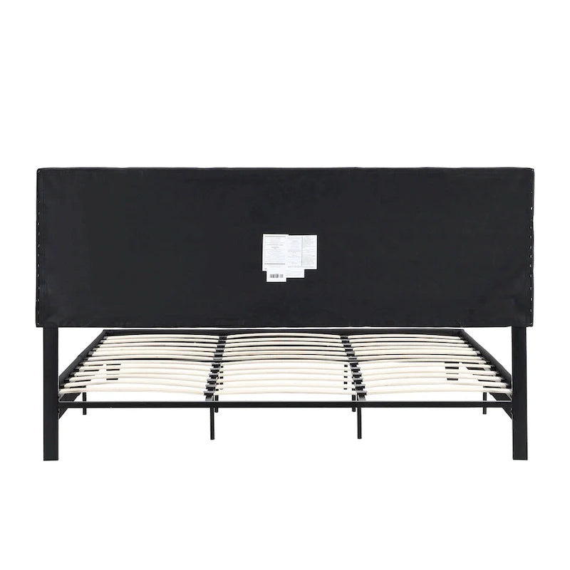 Tufted Headboard Black King Linen Bed 9