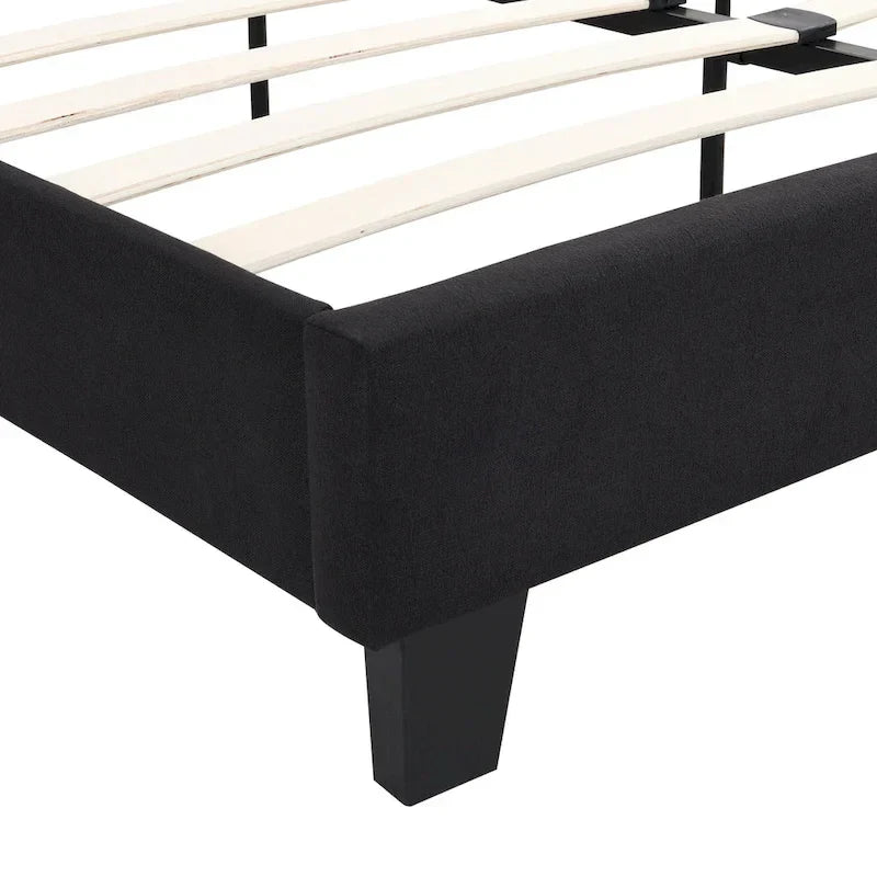 Tufted Headboard Black King Linen Bed 12