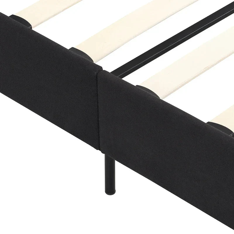 Tufted Headboard Black King Linen Bed 13