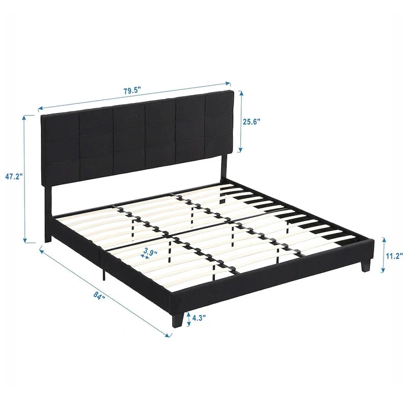 Tufted Headboard Black King Linen Bed 15