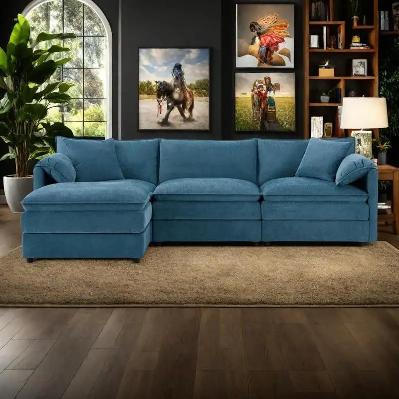 103.5" Chenille L-Shaped Sectional Sofa with 4 Seats, Ottoman, and Pocket Spring Cushions (330 lb Capacity) 34