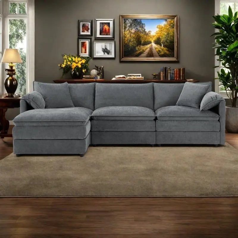 103.5" Chenille L-Shaped Sectional Sofa with 4 Seats, Ottoman, and Pocket Spring Cushions (330 lb Capacity) 35