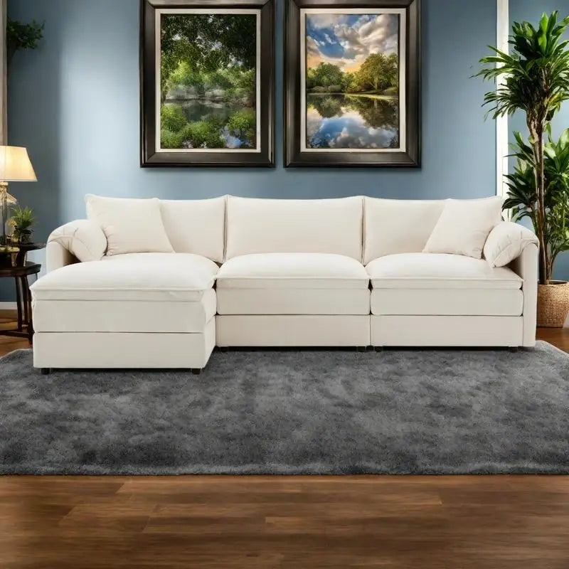 103.5" Chenille L-Shaped Sectional Sofa with 4 Seats, Ottoman, and Pocket Spring Cushions (330 lb Capacity) 36