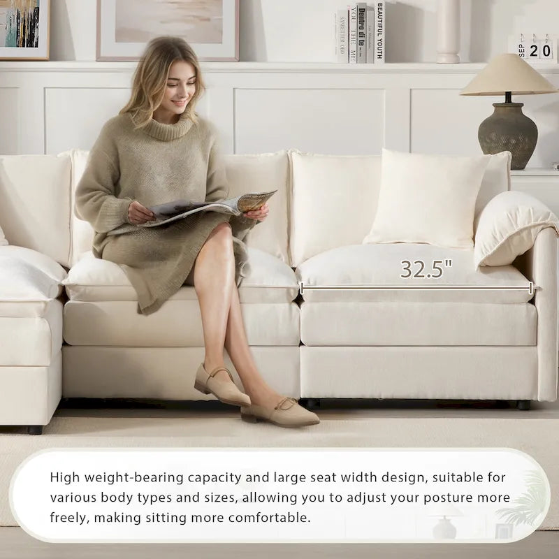 103.5" Chenille L-Shaped Sectional Sofa with 4 Seats, Ottoman, and Pocket Spring Cushions (330 lb Capacity) 3