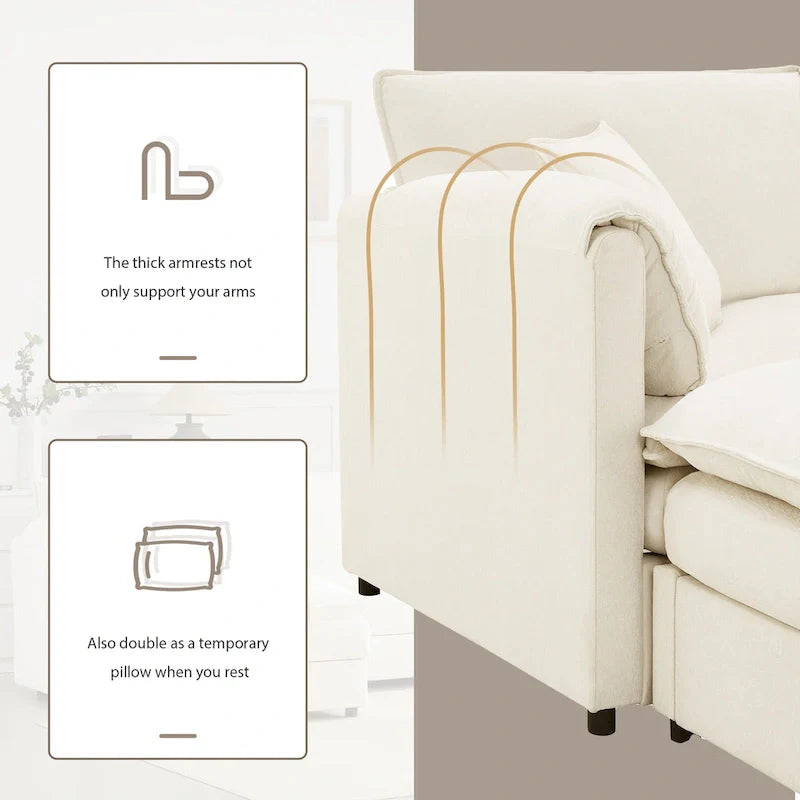 103.5" Chenille L-Shaped Sectional Sofa with 4 Seats, Ottoman, and Pocket Spring Cushions (330 lb Capacity) 5