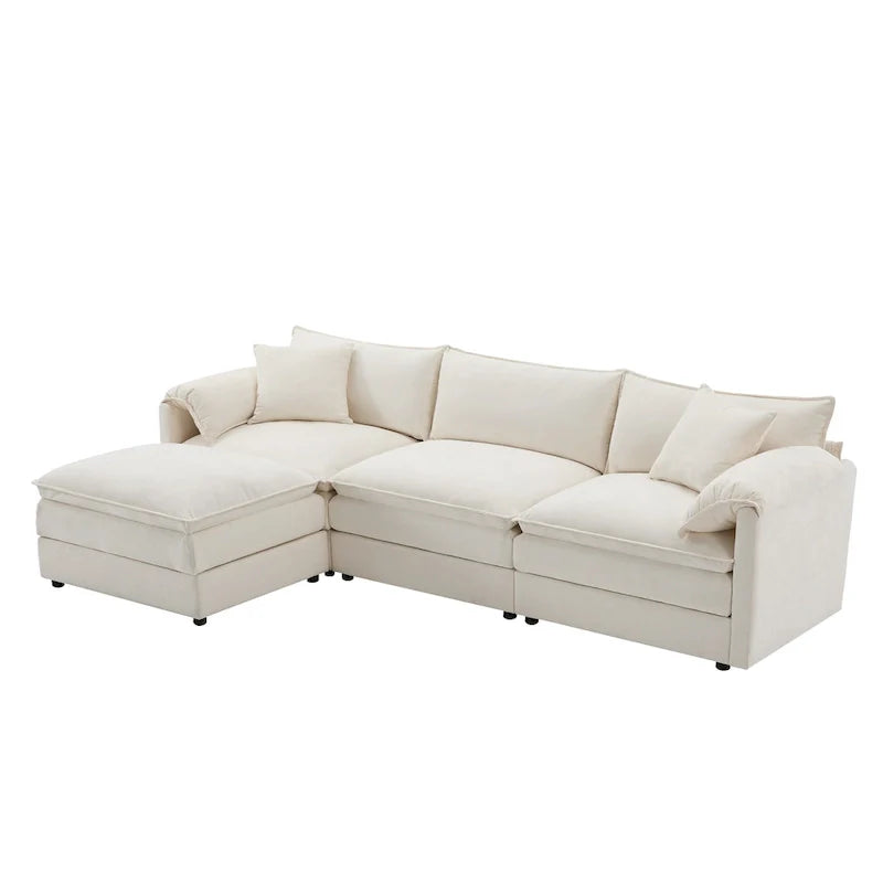 103.5" Chenille L-Shaped Sectional Sofa with 4 Seats, Ottoman, and Pocket Spring Cushions (330 lb Capacity) 8