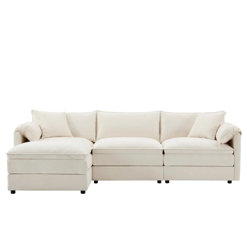 103.5" Chenille L-Shaped Sectional Sofa with 4 Seats, Ottoman, and Pocket Spring Cushions (330 lb Capacity) 10