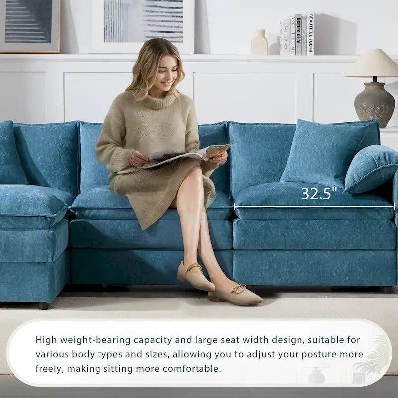 103.5" Chenille L-Shaped Sectional Sofa with 4 Seats, Ottoman, and Pocket Spring Cushions (330 lb Capacity) 14