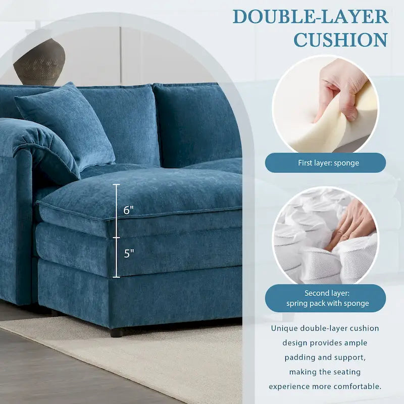 103.5" Chenille L-Shaped Sectional Sofa with 4 Seats, Ottoman, and Pocket Spring Cushions (330 lb Capacity) 15