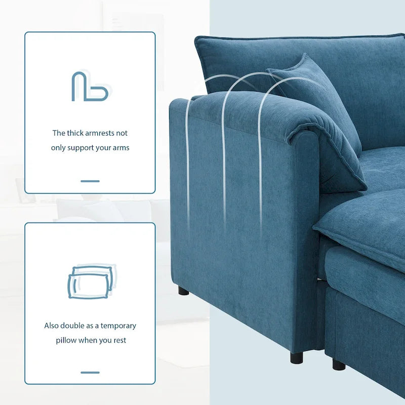 103.5" Chenille L-Shaped Sectional Sofa with 4 Seats, Ottoman, and Pocket Spring Cushions (330 lb Capacity) 16