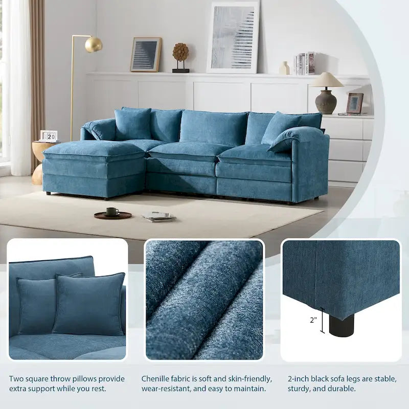 103.5" Chenille L-Shaped Sectional Sofa with 4 Seats, Ottoman, and Pocket Spring Cushions (330 lb Capacity) 17