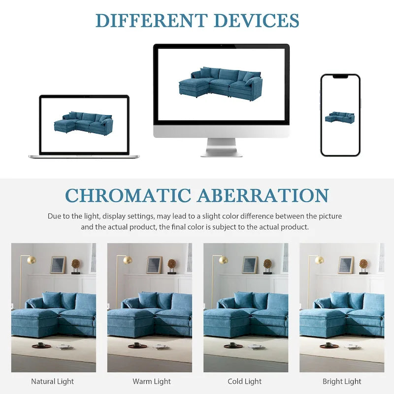 103.5" Chenille L-Shaped Sectional Sofa with 4 Seats, Ottoman, and Pocket Spring Cushions (330 lb Capacity) 18