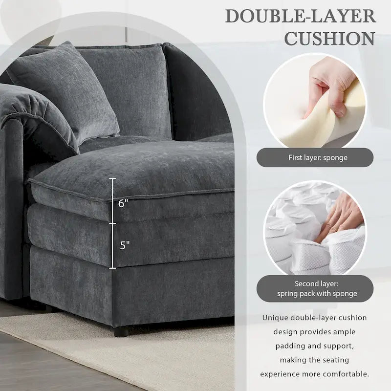 103.5" Chenille L-Shaped Sectional Sofa with 4 Seats, Ottoman, and Pocket Spring Cushions (330 lb Capacity) 26