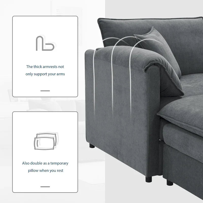 103.5" Chenille L-Shaped Sectional Sofa with 4 Seats, Ottoman, and Pocket Spring Cushions (330 lb Capacity) 27