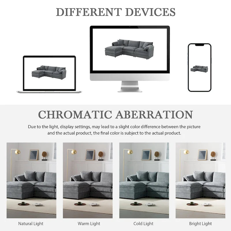 103.5" Chenille L-Shaped Sectional Sofa with 4 Seats, Ottoman, and Pocket Spring Cushions (330 lb Capacity) 29
