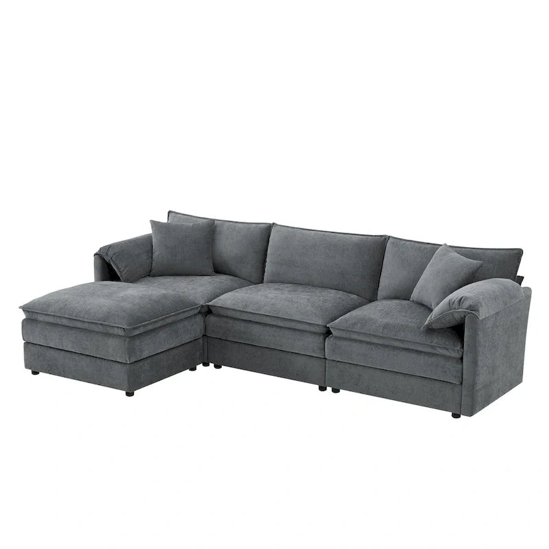 103.5" Chenille L-Shaped Sectional Sofa with 4 Seats, Ottoman, and Pocket Spring Cushions (330 lb Capacity) 30