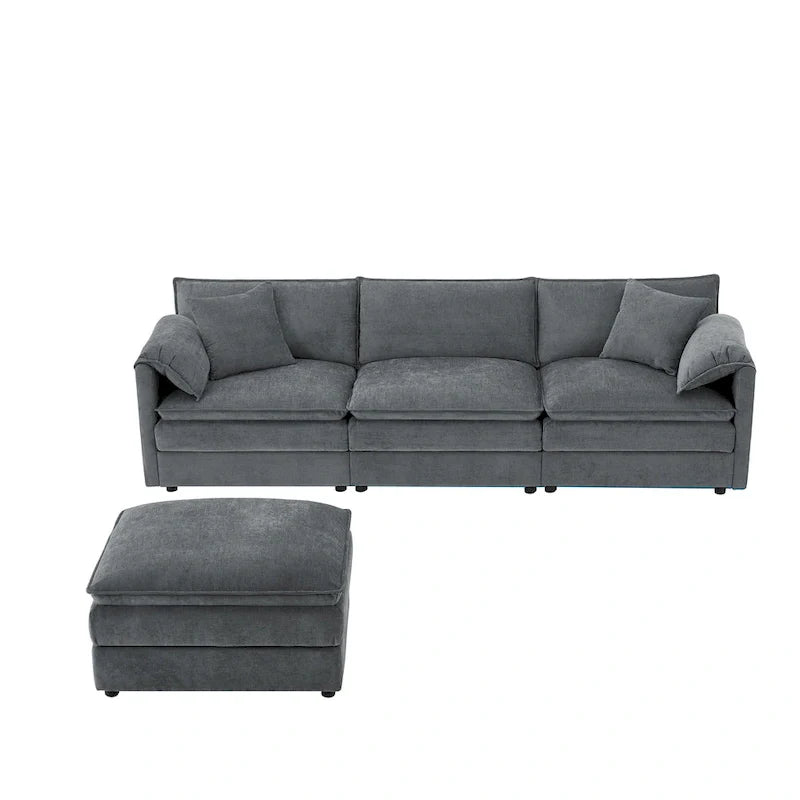 103.5" Chenille L-Shaped Sectional Sofa with 4 Seats, Ottoman, and Pocket Spring Cushions (330 lb Capacity) 31